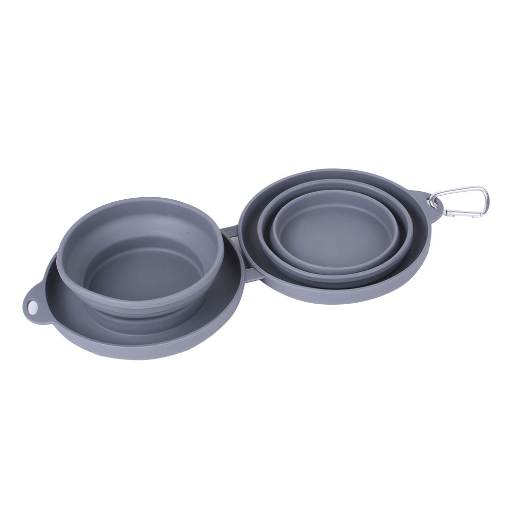 Rubber Foldable Double Bowl Pet Feeding