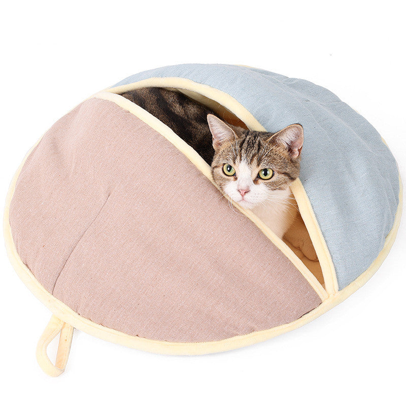 Round Fan Cotton And Linen Wool Warm Nest For Cat Small Dog