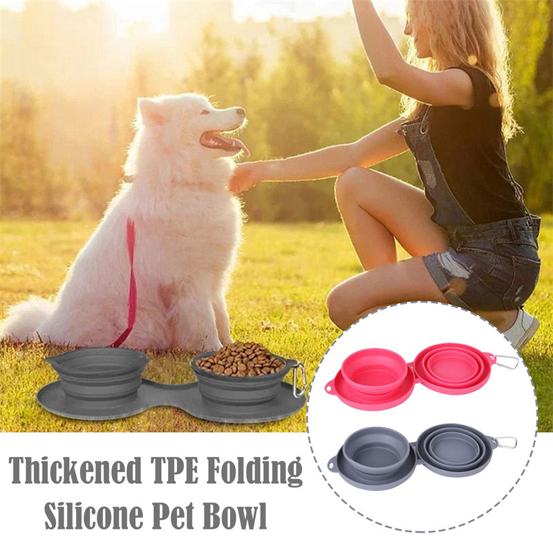 Rubber Foldable Double Bowl Pet Feeding